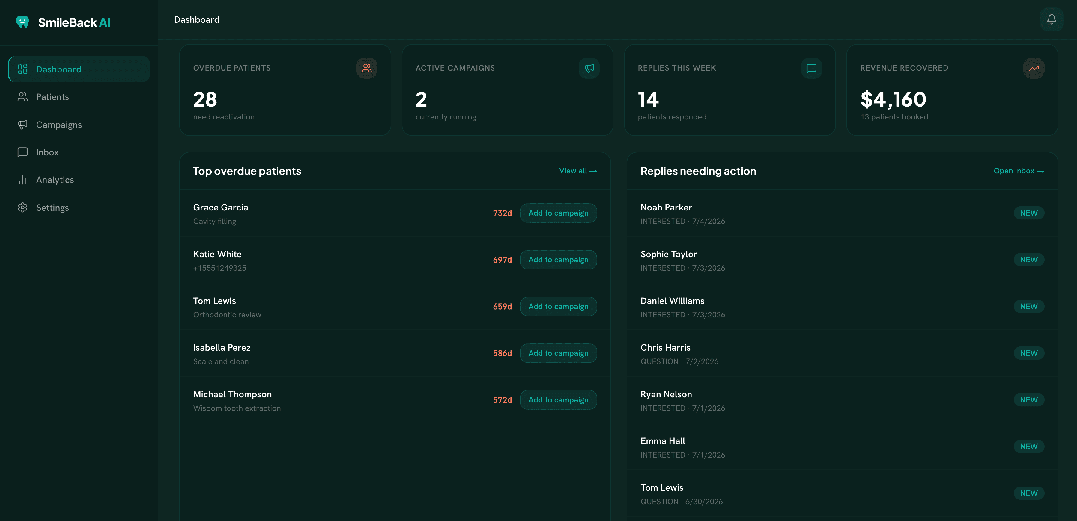 SmileBack AI — Dashboard